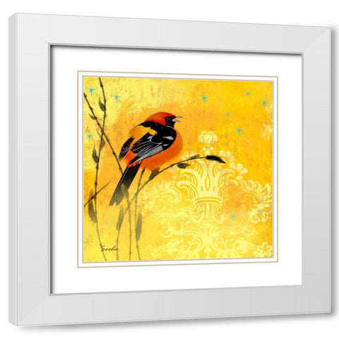 Oriole and Cartouche II White Modern Wood Framed Art Print with Double Matting by Evelia Designs