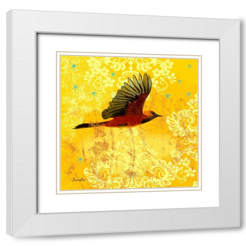Oriole and Cartouche III White Modern Wood Framed Art Print with Double Matting by Evelia Designs