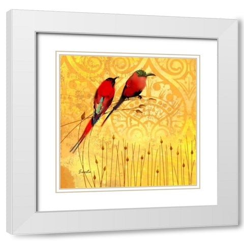 Wren on Yellow II White Modern Wood Framed Art Print with Double Matting by Evelia Designs
