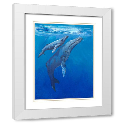 Under Sea Whales I White Modern Wood Framed Art Print with Double Matting by OToole, Tim