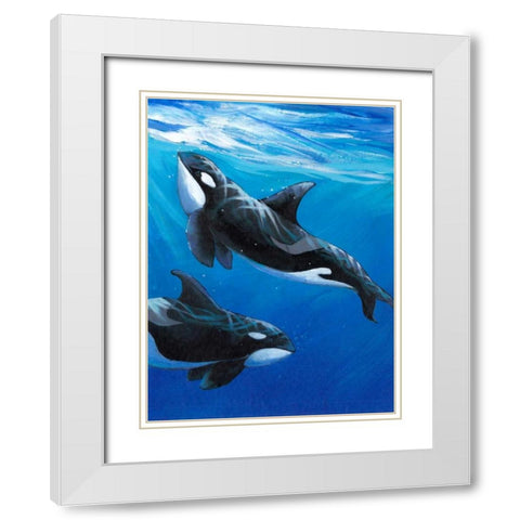 Under Sea Whales II White Modern Wood Framed Art Print with Double Matting by OToole, Tim