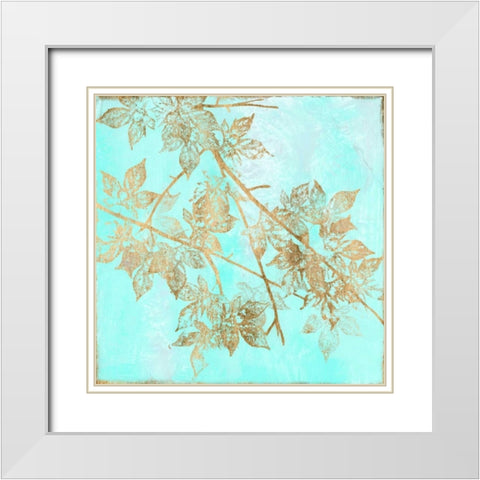Aqua and Gold Maple I White Modern Wood Framed Art Print with Double Matting by Goldberger, Jennifer