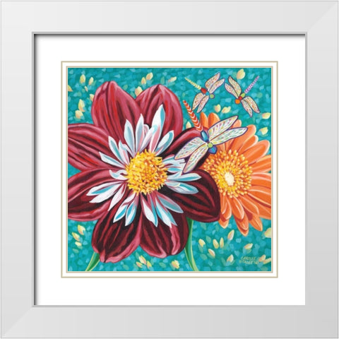 Dragonfly on Blooms I White Modern Wood Framed Art Print with Double Matting by Vitaletti, Carolee