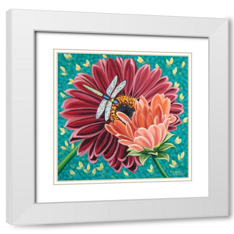 Dragonfly on Blooms II White Modern Wood Framed Art Print with Double Matting by Vitaletti, Carolee