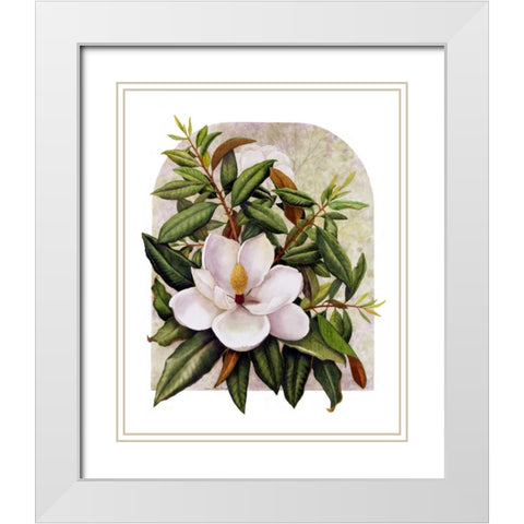 Magnolia Vignette White Modern Wood Framed Art Print with Double Matting by Matcham, Marcia