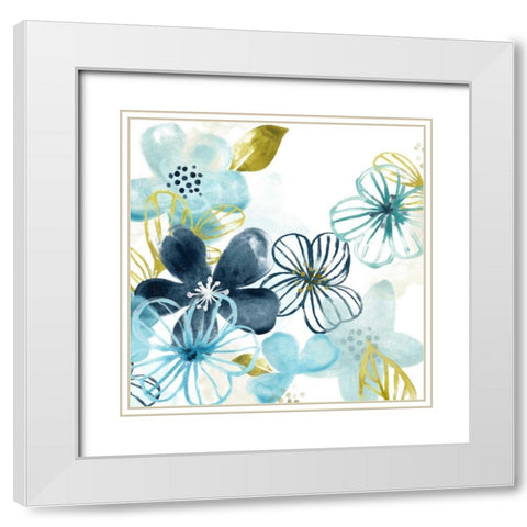 Aqua Flora I White Modern Wood Framed Art Print with Double Matting by Vess, June Erica