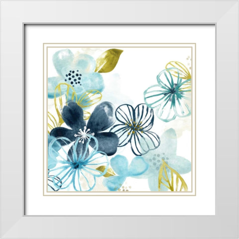Aqua Flora I White Modern Wood Framed Art Print with Double Matting by Vess, June Erica