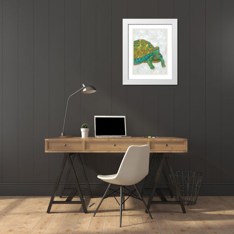 Turtle Friends I White Modern Wood Framed Art Print with Double Matting by Zarris, Chariklia