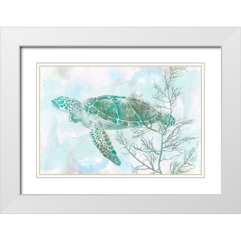Watercolor Sea Turtle II White Modern Wood Framed Art Print with Double Matting by Studio W