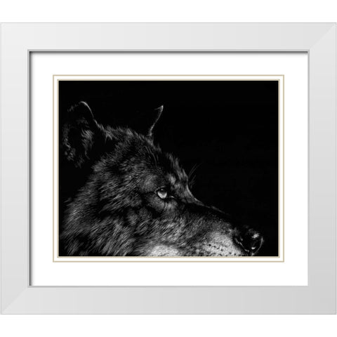 Scratchboard Wolf I White Modern Wood Framed Art Print with Double Matting by Chapman, Julie T.