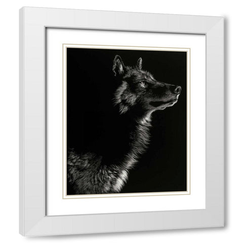 Scratchboard Wolf II White Modern Wood Framed Art Print with Double Matting by Chapman, Julie T.