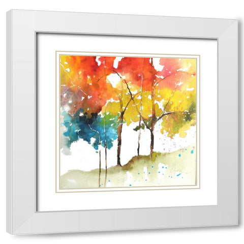 Rainbow Trees II White Modern Wood Framed Art Print with Double Matting by Herrera, Leticia