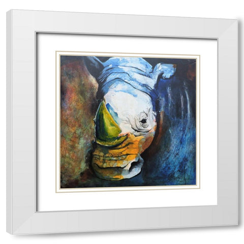 Rhino White Modern Wood Framed Art Print with Double Matting by Herrera, Leticia