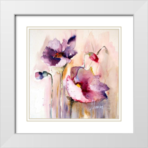 Plum Poppies I White Modern Wood Framed Art Print with Double Matting by Herrera, Leticia