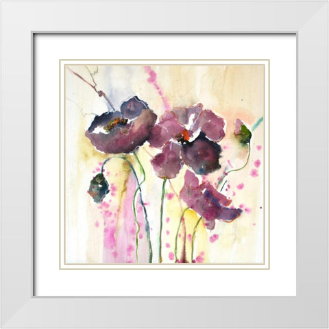 Plum Poppies II White Modern Wood Framed Art Print with Double Matting by Herrera, Leticia