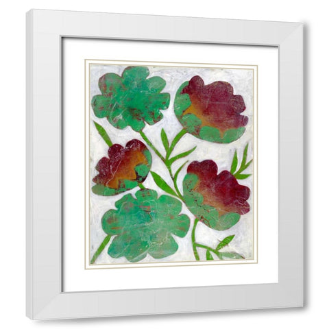 Verdigris Blooms I White Modern Wood Framed Art Print with Double Matting by Zarris, Chariklia