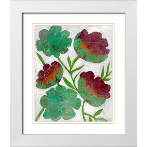 Verdigris Blooms I White Modern Wood Framed Art Print with Double Matting by Zarris, Chariklia