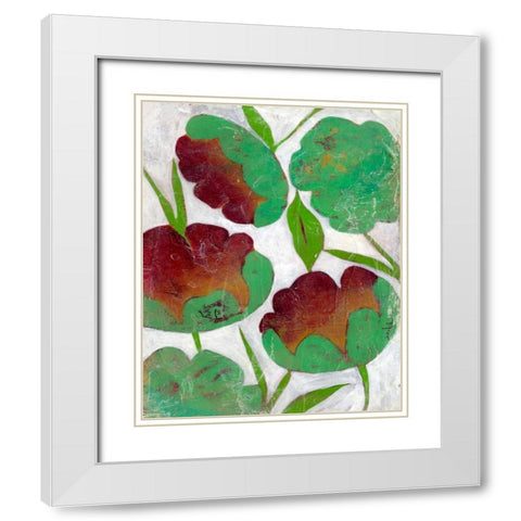 Verdigris Blooms II White Modern Wood Framed Art Print with Double Matting by Zarris, Chariklia