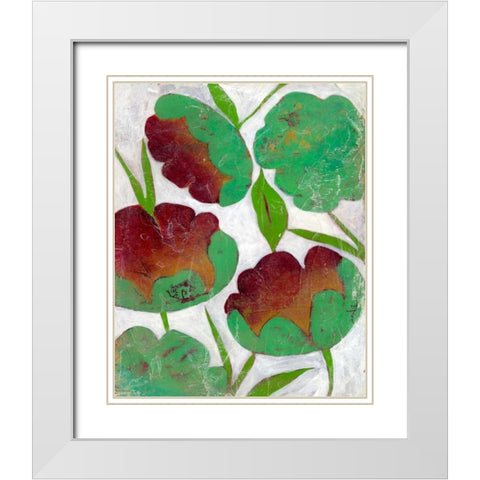 Verdigris Blooms II White Modern Wood Framed Art Print with Double Matting by Zarris, Chariklia