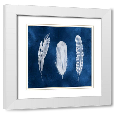 Cyanotype Feathers I White Modern Wood Framed Art Print with Double Matting by Popp, Grace