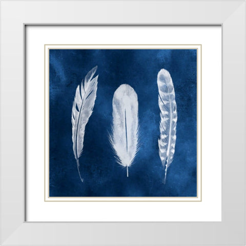 Cyanotype Feathers I White Modern Wood Framed Art Print with Double Matting by Popp, Grace