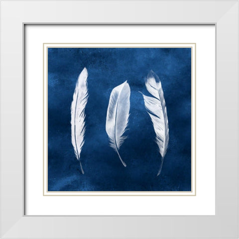 Cyanotype Feathers II White Modern Wood Framed Art Print with Double Matting by Popp, Grace