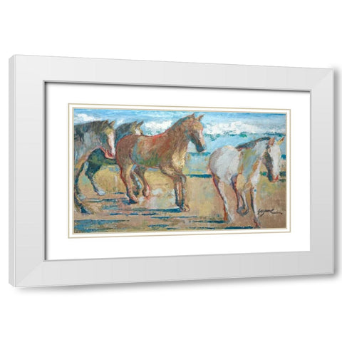 Caballos en la Playa White Modern Wood Framed Art Print with Double Matting by Wilkins, Suzanne