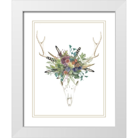 Deer Skull and Flowers II White Modern Wood Framed Art Print with Double Matting by McCavitt, Naomi