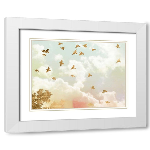 Golden Flight I White Modern Wood Framed Art Print with Double Matting by Goldberger, Jennifer