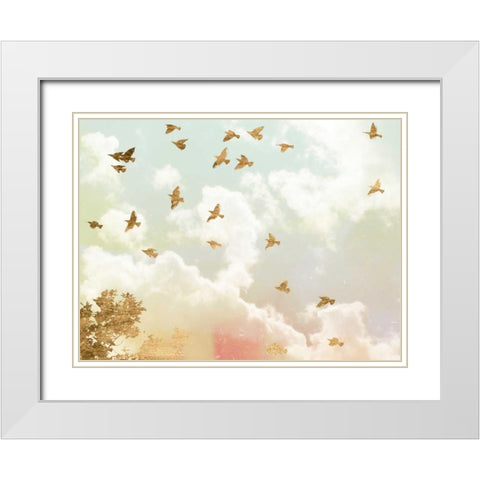 Golden Flight I White Modern Wood Framed Art Print with Double Matting by Goldberger, Jennifer