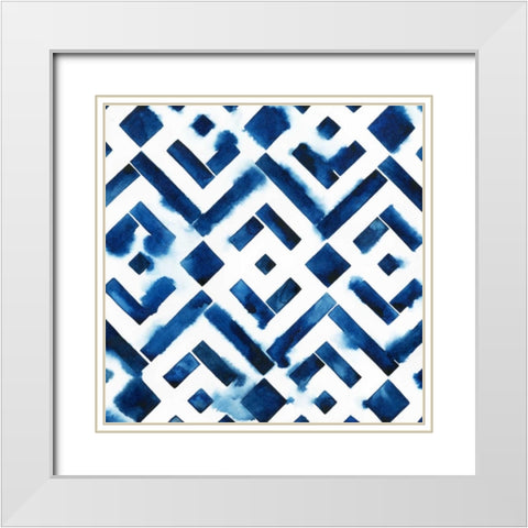 Cobalt Watercolor Tiles II White Modern Wood Framed Art Print with Double Matting by Popp, Grace