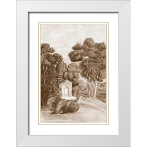 Sepia French Wall Paper I White Modern Wood Framed Art Print with Double Matting by McCavitt, Naomi