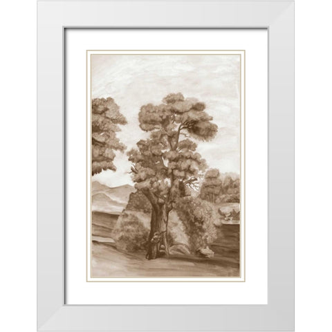 Sepia French Wall Paper II White Modern Wood Framed Art Print with Double Matting by McCavitt, Naomi