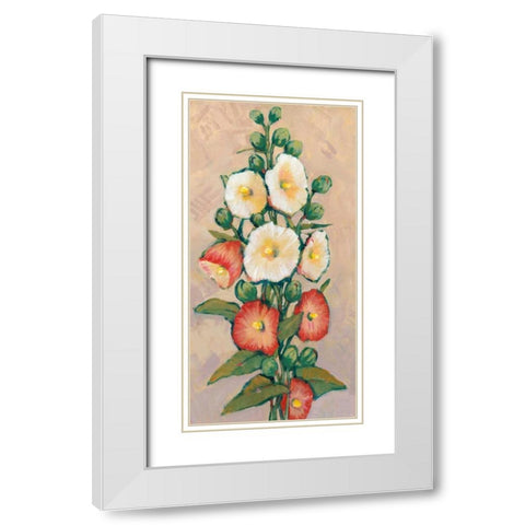 Red Hollyhocks I White Modern Wood Framed Art Print with Double Matting by OToole, Tim