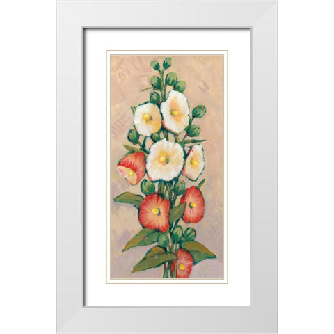 Red Hollyhocks I White Modern Wood Framed Art Print with Double Matting by OToole, Tim