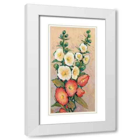 Red Hollyhocks II White Modern Wood Framed Art Print with Double Matting by OToole, Tim