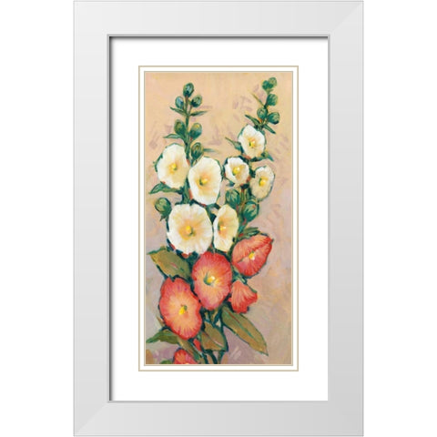 Red Hollyhocks II White Modern Wood Framed Art Print with Double Matting by OToole, Tim