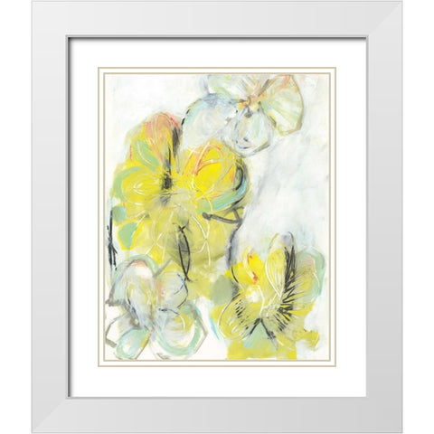 Yellow Floral Abstract II White Modern Wood Framed Art Print with Double Matting by Fuchs, Jodi