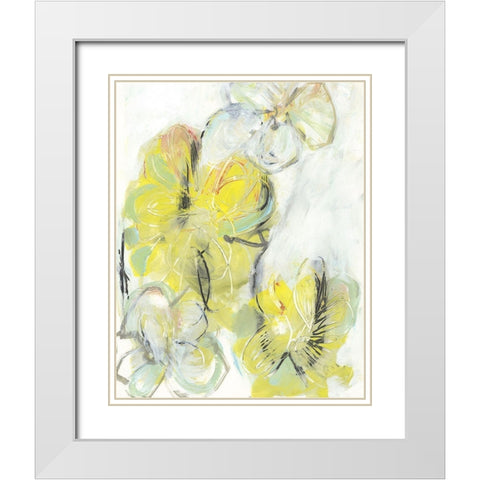 Yellow Floral Abstract II White Modern Wood Framed Art Print with Double Matting by Fuchs, Jodi