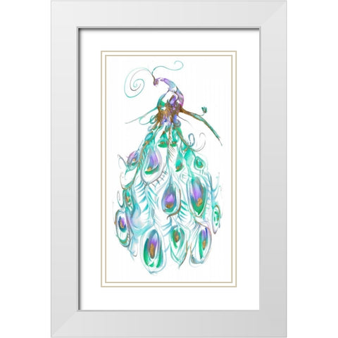 Gilded Peacock Plumes I White Modern Wood Framed Art Print with Double Matting by Goldberger, Jennifer