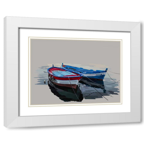 Bold Boats II White Modern Wood Framed Art Print with Double Matting by Kalina, Emily