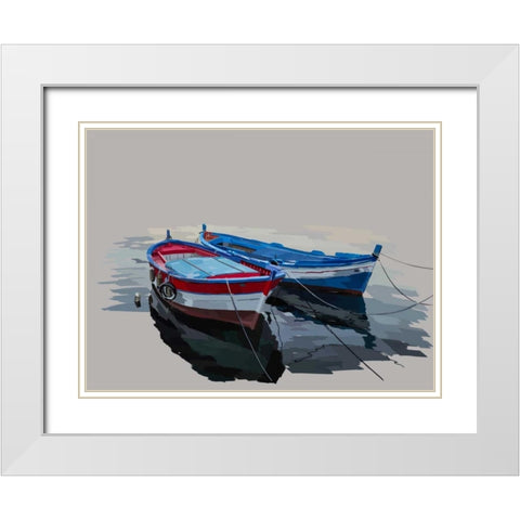 Bold Boats II White Modern Wood Framed Art Print with Double Matting by Kalina, Emily