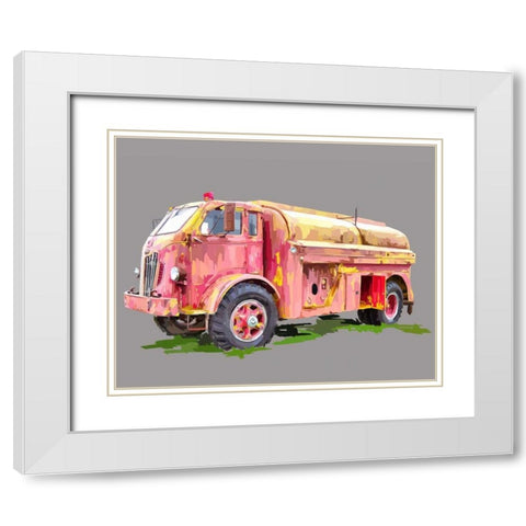 Painterly Firetruck White Modern Wood Framed Art Print with Double Matting by Kalina, Emily