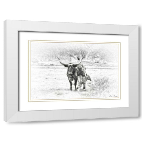 Longhorn and Baby White Modern Wood Framed Art Print with Double Matting by Drost, David