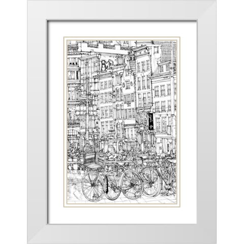 BandW City Scene I White Modern Wood Framed Art Print with Double Matting by Wang, Melissa