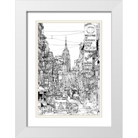 BandW City Scene II White Modern Wood Framed Art Print with Double Matting by Wang, Melissa