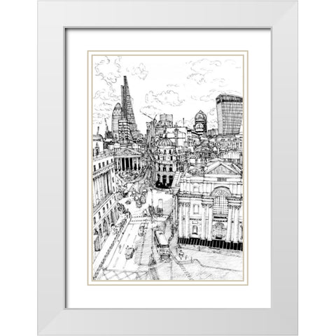 BandW City Scene III White Modern Wood Framed Art Print with Double Matting by Wang, Melissa