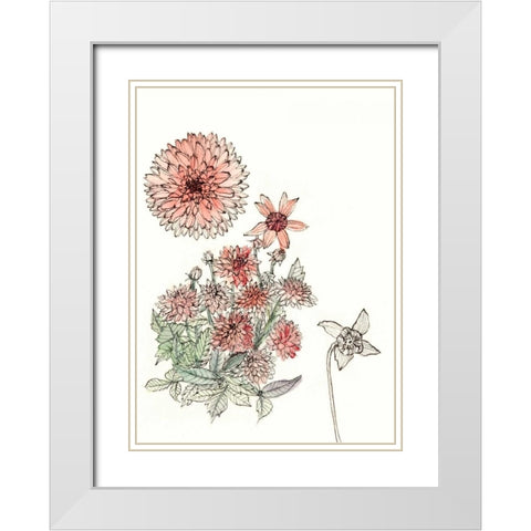 Dahlia Study White Modern Wood Framed Art Print with Double Matting by Wang, Melissa