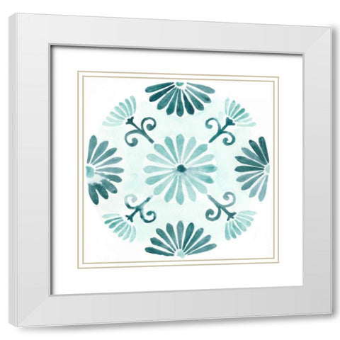 Aqua Medallions I White Modern Wood Framed Art Print with Double Matting by Vess, June Erica