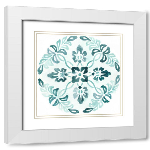 Aqua Medallions II White Modern Wood Framed Art Print with Double Matting by Vess, June Erica
